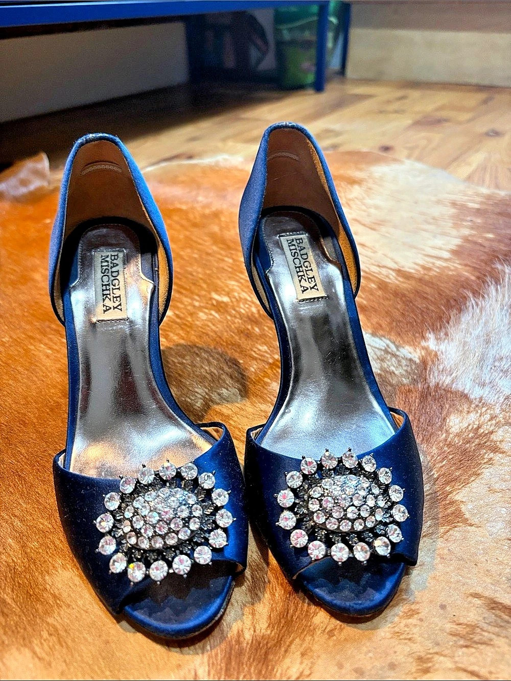 Badgley Mischka Embellished Satin Heels in Blue US 7.5